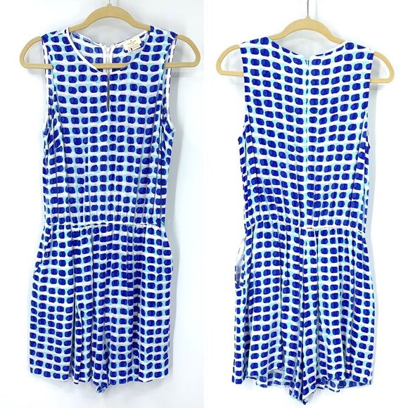 Kate Spade Shorts Romper Blue Seaside Stamp Sleeveless Belted Zip Up Medium - Picture 4 of 12